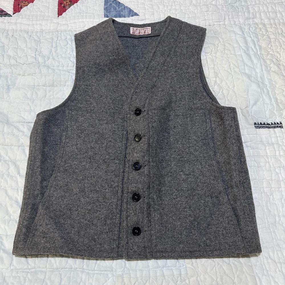 Filson Mackinaw Wool Vest Gray Mens Button Up Layering Outdoor Workwear
